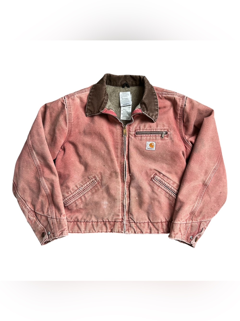 Vintage Carhartt Women’s Well-Loved Detroit Faded Salmon/Rose-Pink Jacket S